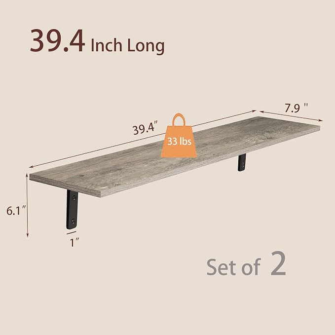DINZI LVJ Long Wall Shelves, 39.4Inch Wall Mounted Shelves Set of 2, Extra - Image 3