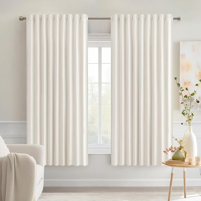 MIULEE Ivory Back Tab Blackout Curtains 63 Inch Length 2 Panels Set by MIULEE