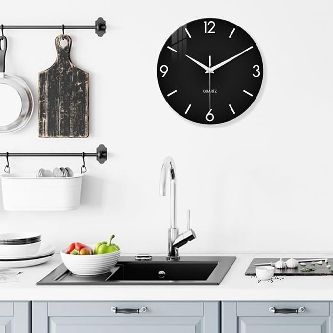 XFM Black Simple Wall Clock14 Inch Kitchen Wall Clocks Battery Operated - Image 2