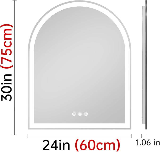 Arched LED Mirror for Bathroom 24"x30"- Frameless Lighted Bathroom Mirror - Image 8