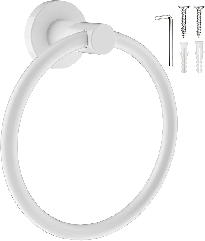 SetSail Towel Holder for Bathroom Wall Screw-in White Towel Ring Stainless by SetSail