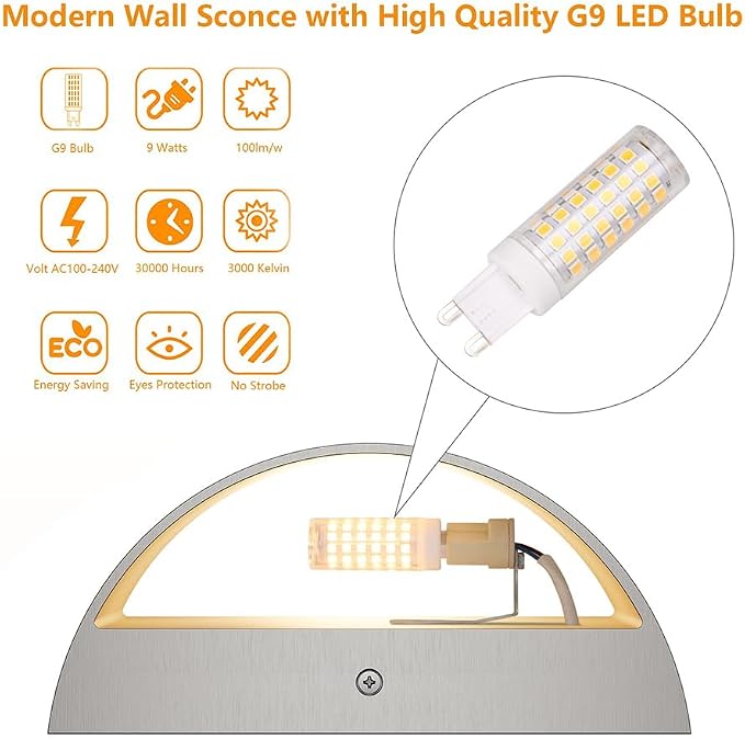 Aipsun Nickel Modern LED Wall Sconce Hardwired Indoor Wall Lights 1 Pack Up and - Image 6