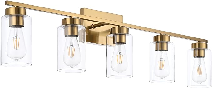 5 Light Bathroom Vanity Light Fixtures, Brushed Brass Modern Wall Lights - Image 4