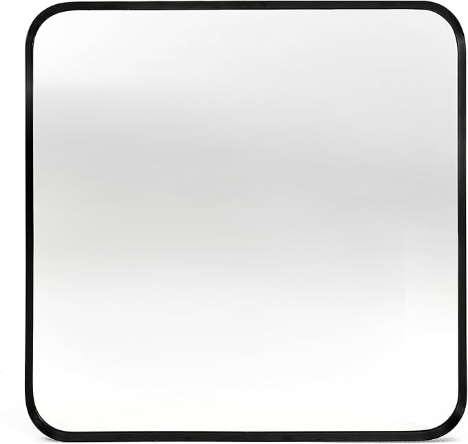 Wall Mount Mirror for Bathroom, Brushed Black Metal Framed Rounded Corner by Minuover