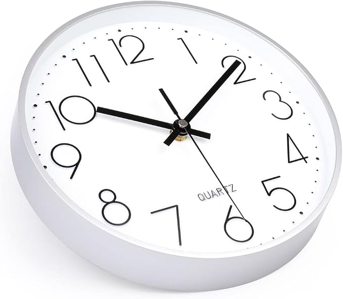 jomparis 10 Inch Silver Wall Clock Battery Operated Silent & Non-Ticking Wall - Image 4