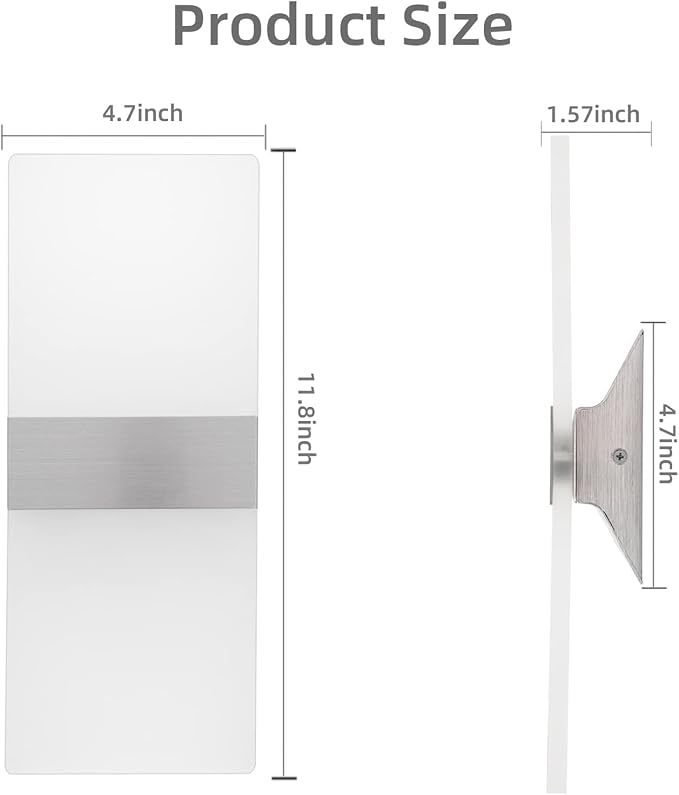 KICAAO Modern Wall Sconces Set of Two, Led Wall Light 10w, 6000k White Light Up - Image 6