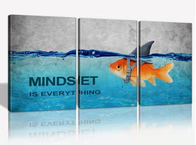 KAWAHONE 3 Panels Modern Framed Inspirational Quote Canvas Wall Art-Mindset is by KAWAHONE