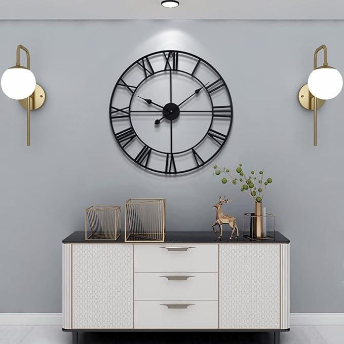 LEIKE Large Wall Clock, Non Ticking, Battery-Operated, Rustic Round Modern - Image 4