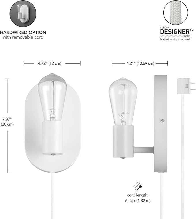 Globe Electric 65000134 1-Light Plug-in or Hardwire Wall Sconce, Matte White - Image 4