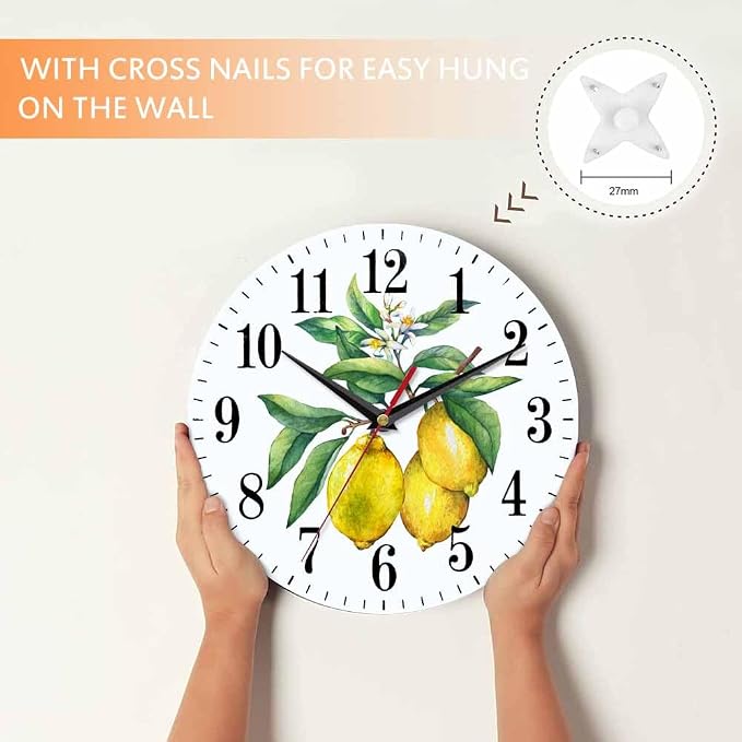 Mxocom Watercolor Lemon Wall Clock Citrus Fruit on a Branch - Image 4