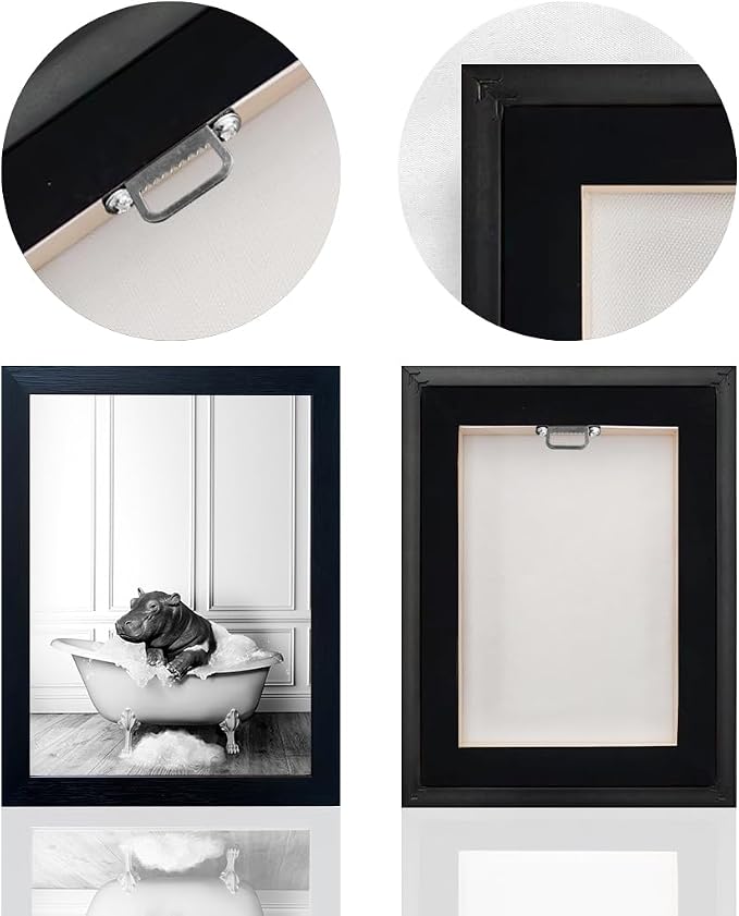 Framed Bathroom Decor Wall Art Black and White Canvas Print Cute Hippo in - Image 4