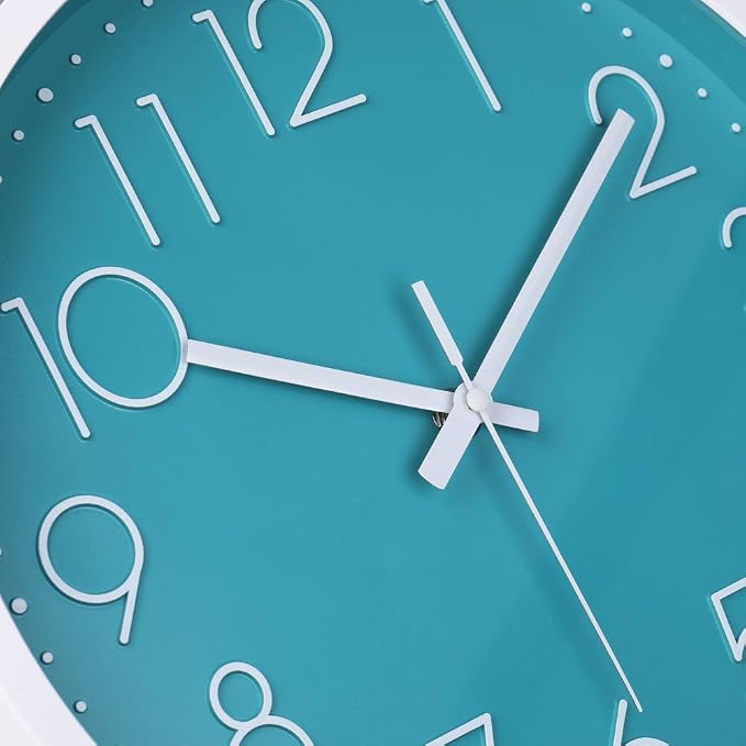 jomparis 12 Inch Silent Non-Ticking Battery Operated Round Turquoise Wall Clock - Image 6