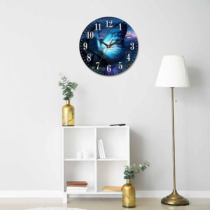 Mxocom Butterfly Wall Clock Beautiful Butterfly Radiant Blue Light 10 Inch - Image 5