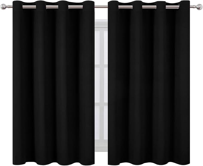 LEMOMO Blackout Curtains 66 x 54 Inch Long Black Curtains Set of 2 Panels Room - Image 2