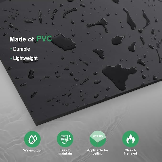 Smooth Black Drop Ceiling Tile 2ft x 4ft, PVC Ceiling Panel 24x48in – Waterproof - Image 5
