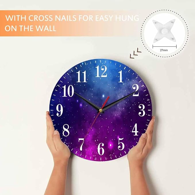 Mxocom Colourfull Sky Wall Clock Blue Purple Nebula White Colour Star 10 Inch - Image 4
