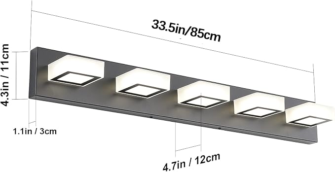 Ralbay Modern Black Bathroom Lighting Fixtures 5 Lights Adjustable Acrylic - Image 6