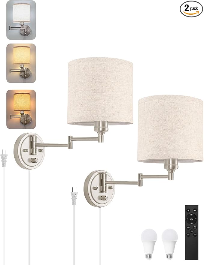 Plug in Wall Sconces with Remote Control, Dimming & Adjustable Colors by GOODATE