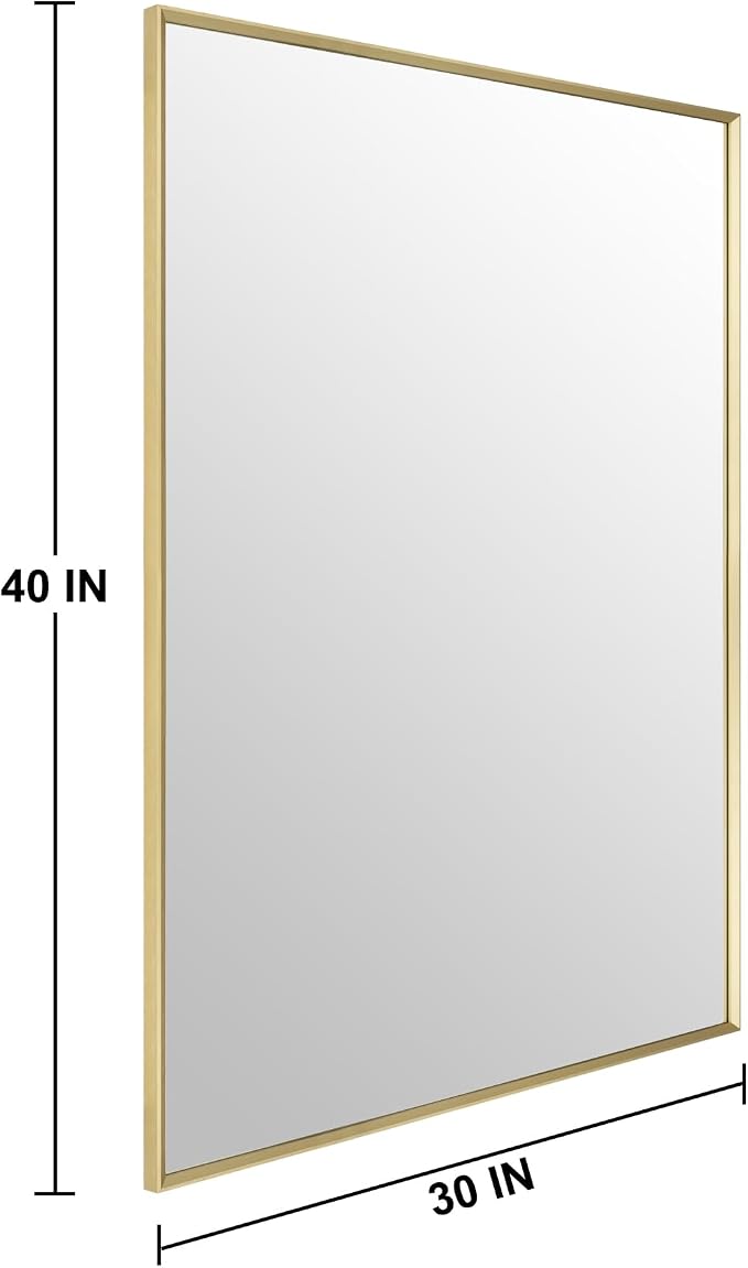 Bathroom Mirror for Wall, 30x40 Inch Metal Framed Mirror, Brushed Gold - Image 5