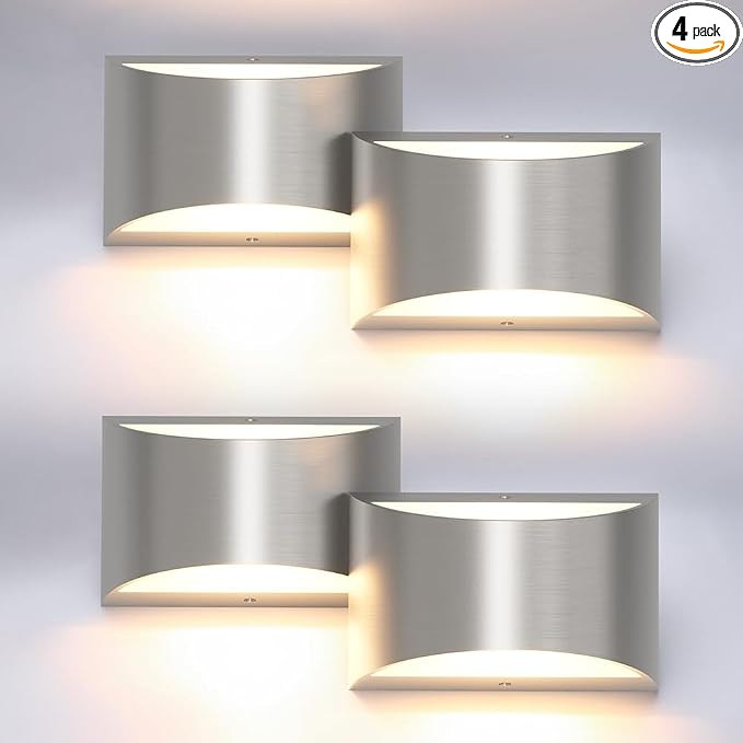 Aipsun 4 Pack Nickel Modern LED Wall Sconce Hardwired Indoor Wall Lights Up and by Aipsun