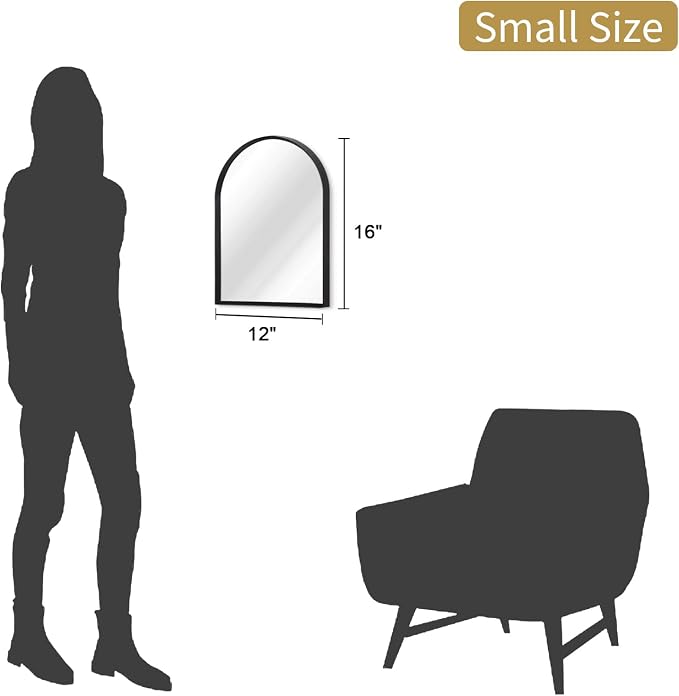Black Arched Mirror, Modern Bathroom Wall Mirror Aluminum Alloy Framed Mirror - Image 2