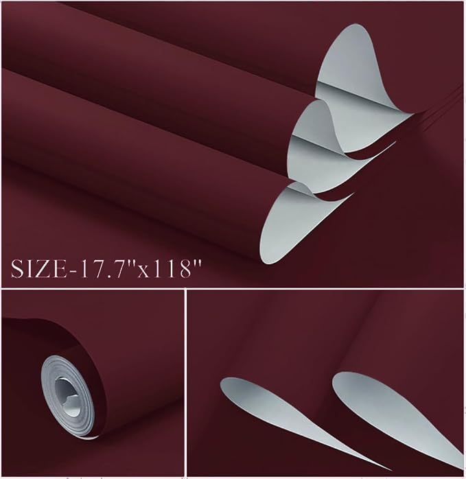 Dimoon 236''x17.7'' Red Peel and Stick Wallpaper Contact Paper Modern Self - Image 3