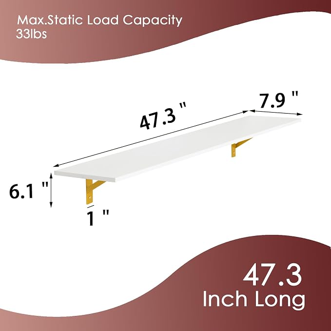 DINZI LVJ Long Wall Shelves, 47.3" Wall Mounted Shelves, Large Floating Shelves - Image 3