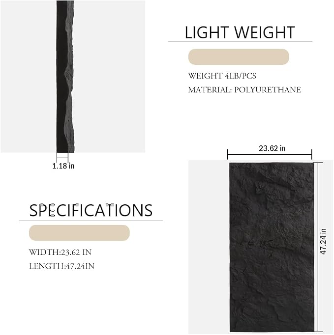 4-Pack 3D PU Stone Wall Panels for Interior Decor | Faux Stone Accent Tiles - Image 2