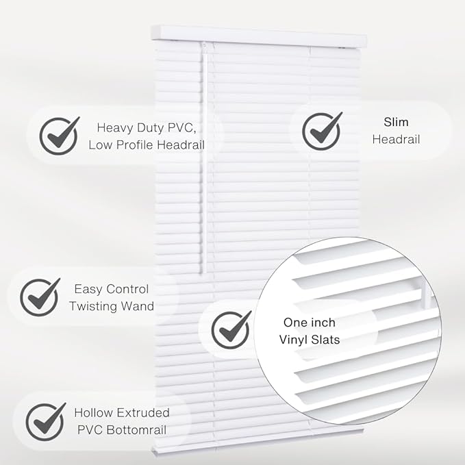 LOTUS & WINDOWARE Cordless 1" Vinyl Blind, 22.5" x 24", Room Darkening - Image 2