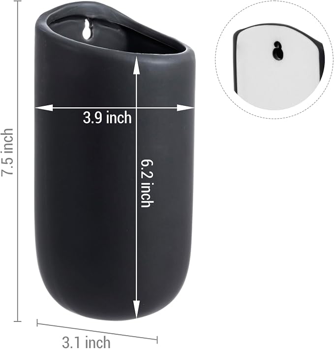 MyGift 7.5 Inch Wall Mounted Modern Matte Black Ceramic Cylindrical Plant - Image 6