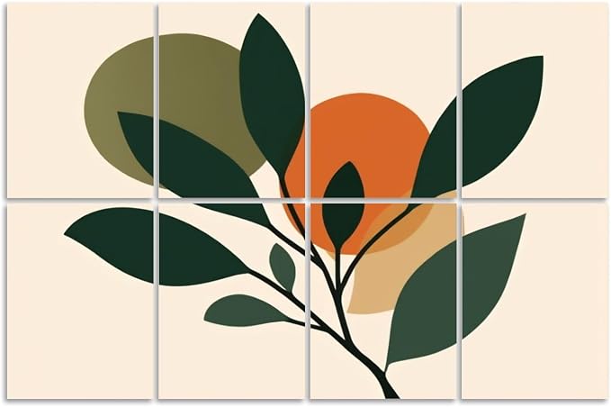 8 Pack Art Acoustic Panels Sound Absorbing Boho Botanical Leaf Orange Green by Unknown
