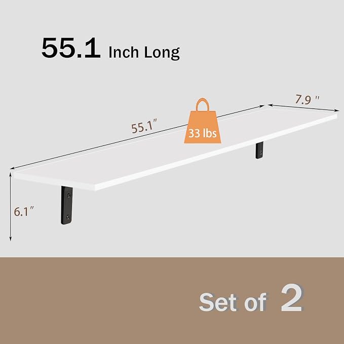 DINZI LVJ Long Wall Shelves, 55.1Inch Wall Mounted Shelves Set of 2, Extra - Image 3
