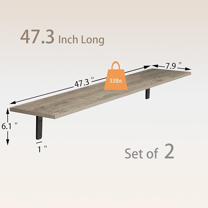 DINZI LVJ Long Wall Shelves, 47.3Inch Wall Mounted Shelves Set of 2, Extra - Image 3