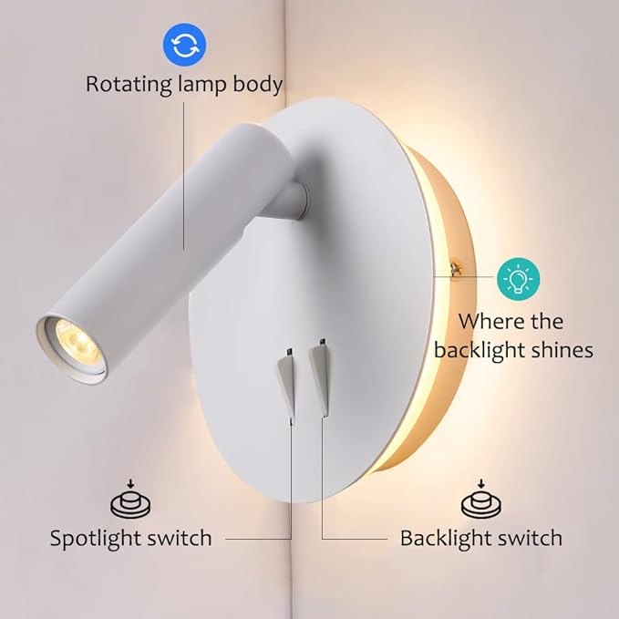 ZEROUNO Bedroom Wall Lamp with Switch Reading Light Hardwired Sconces Which - Image 6