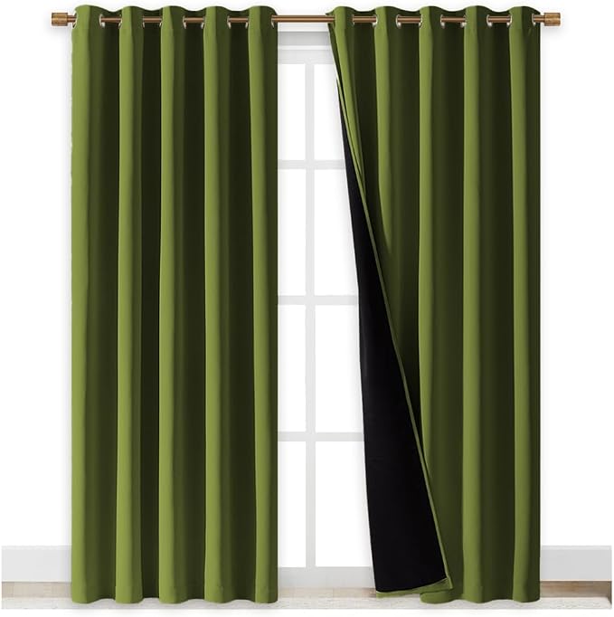 NICETOWN Full Shade Curtain Panels, 62 x 84 inch, Olive Green, Pair of Energy - Image 2