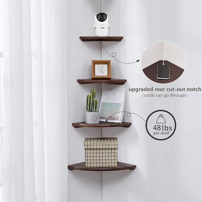 Corner Shelf, 16inch Walnut Solid Wood Floating Corner Shelves Wall Mount Round - Image 4