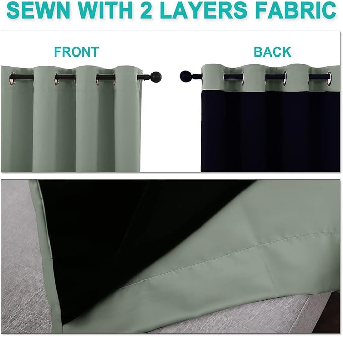 NICETOWN Greyish Green 100% Blackout Curtains 45 inches Long, 2 Thick Layers - Image 5