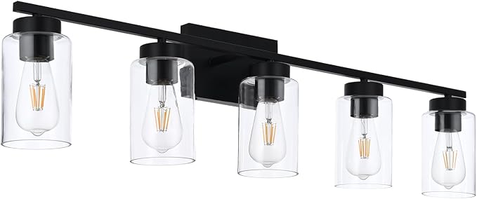 5 Light Bathroom Vanity Light Fixtures, Matte Black Modern Wall Lights - Image 2