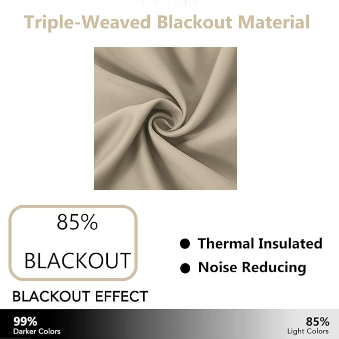 LEMOMO Beige Thermal Blackout Curtains/42 x 63 Inch/Set of 2 Panels Room - Image 3
