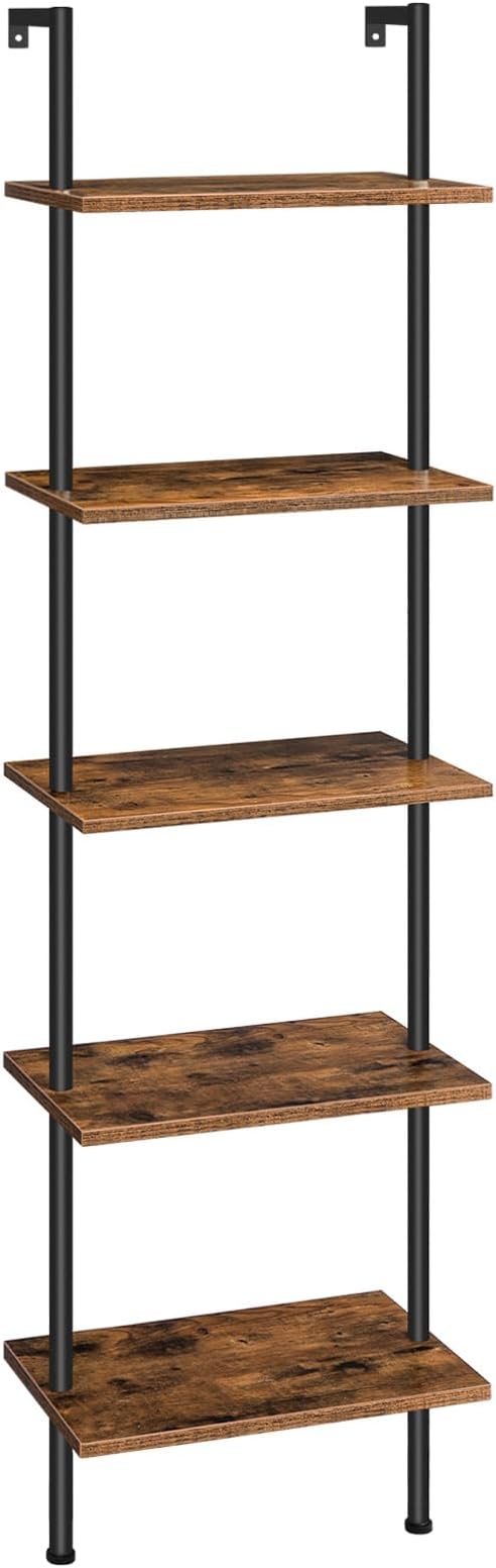 HOOBRO DIY Ladder Shelf, 5-Tier Wooden Wall Mounted Bookshelf, Narrow Bookcase by HOOBRO
