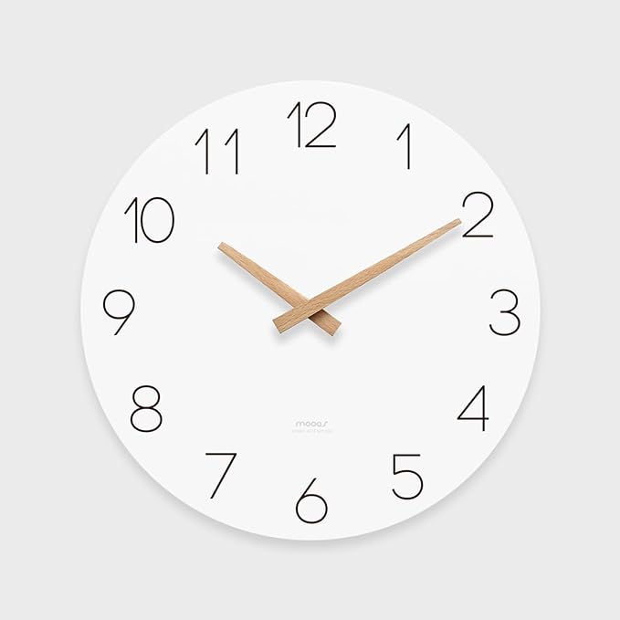 mooas Flatwood Wall Clock, 9.8" Silent Non-Ticking Sweep Movement Decorative by mooas
