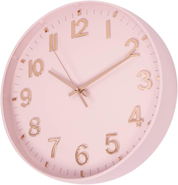 HZDHCLH Pink Wall Clocks Battery Operated, 12 inch Silent Non Ticking Modern - Image 3