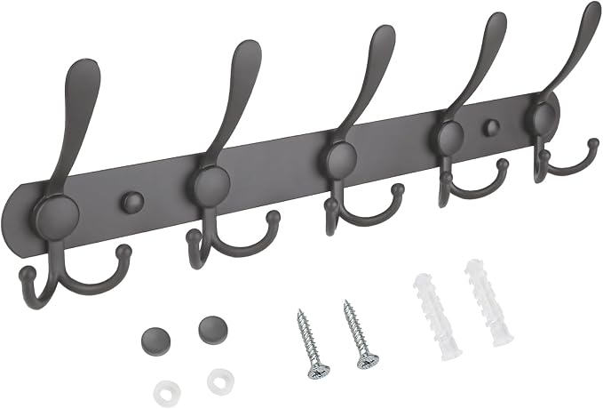 TICONN Wall Mounted Coat Rack, Five Heavy Duty Tri Hooks All Metal Construction by TICONN