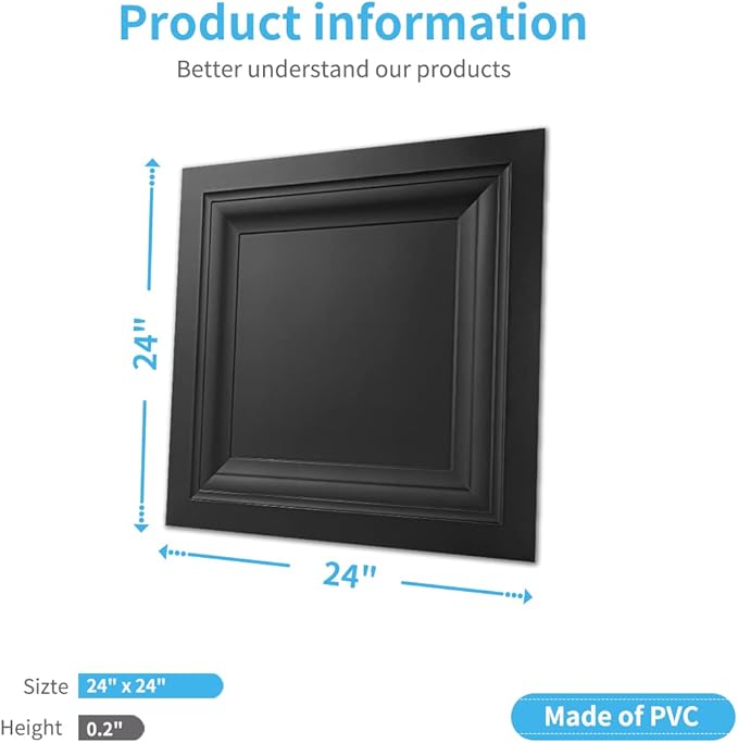 Art3d 12-Pack Square Black Drop Ceiling Tile 2ft x 2ft, PVC Ceiling Panel 24 x - Image 4