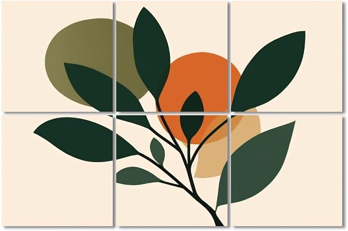 6 Pack Art Acoustic Panels Sound Absorbing Boho Botanical Leaf Orange Green by Unknown