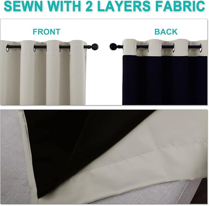 NICETOWN Natural 100% Blackout Lined Curtains, 2 Thick Layers Completely - Image 5