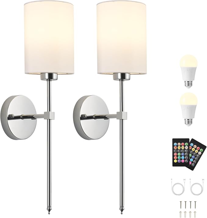 Battery Operated Wall Sconce Set of Two, Wireless Rechargeable Wall Light - Image 9