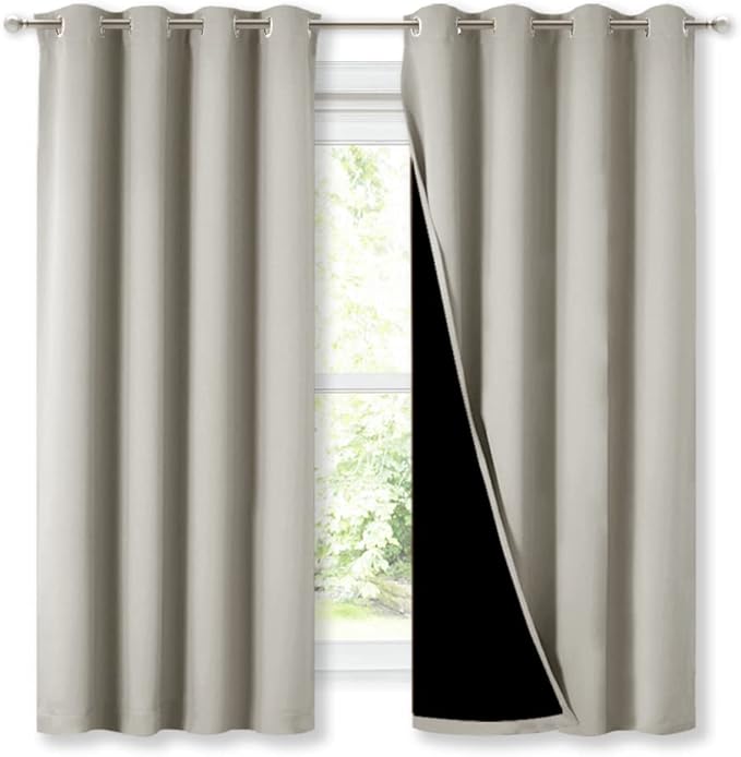 NICETOWN Natural 100% Blackout Lined Curtains, 2 Thick Layers Completely by NICETOWN