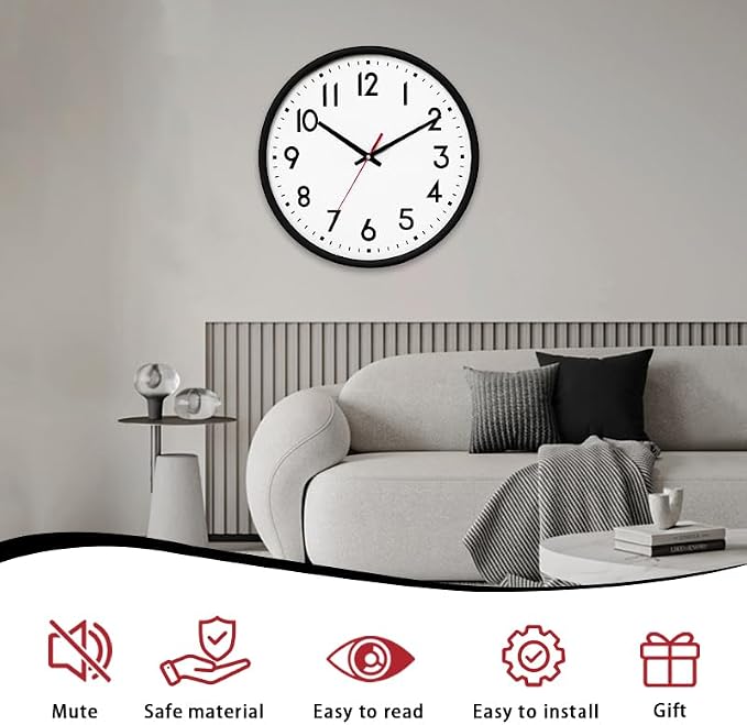 HZDHCLH Wall Clock Black, Silent Wall Clocks Battery Operated 10 Inch Modern - Image 2