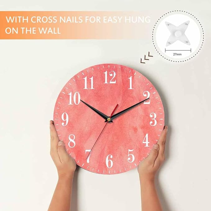Mxocom Coral Red Wall Clock Magenta Pastel Artistic 10 Inch Silent Non Ticking - Image 4